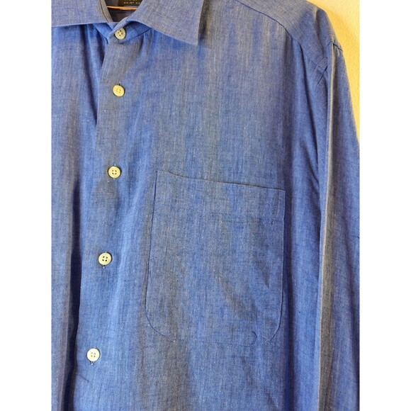 GITMAN BROS. Linen Cotton Button Down Shirt Men's Sz XL Blue L/S Preppy Coastal - Picture 8 of 9